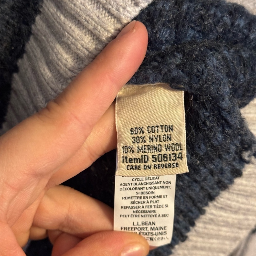L.L. Bean Like-New Waffle Knit Cowl Neck Striped Sweater - Cotton, Merino Wool - Picture 4 of 8